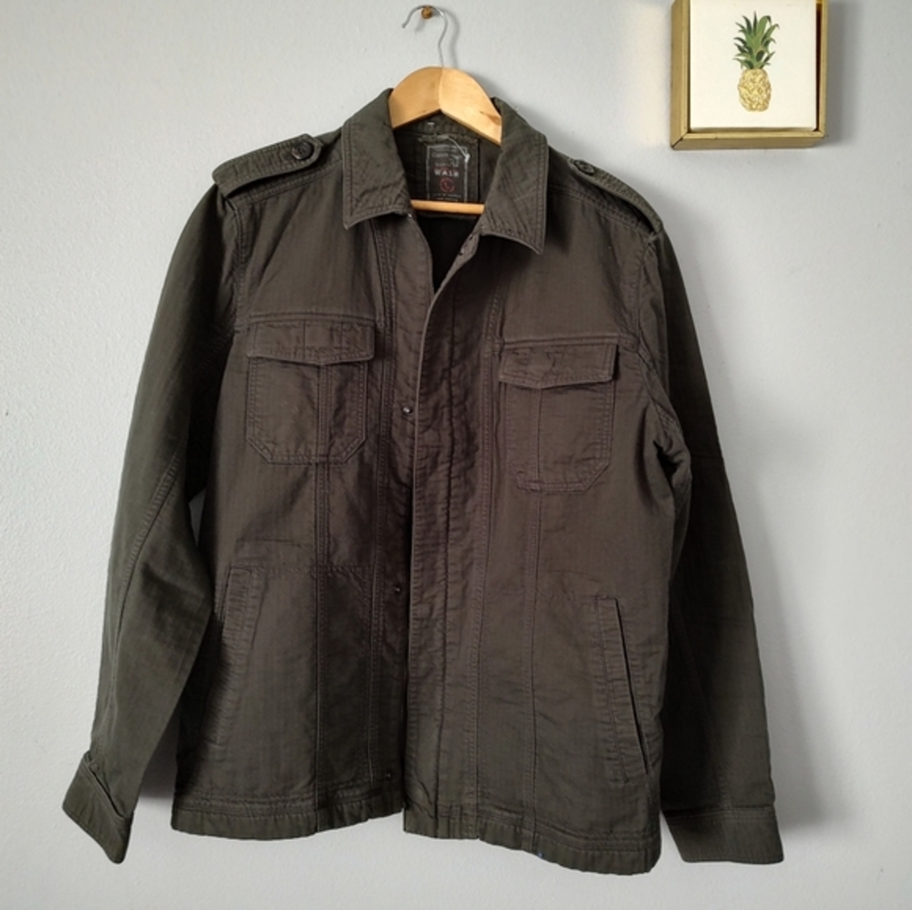 Jacket Calvin Klein Military  Unisex Green Olive Zipper And Snaps Good Condition